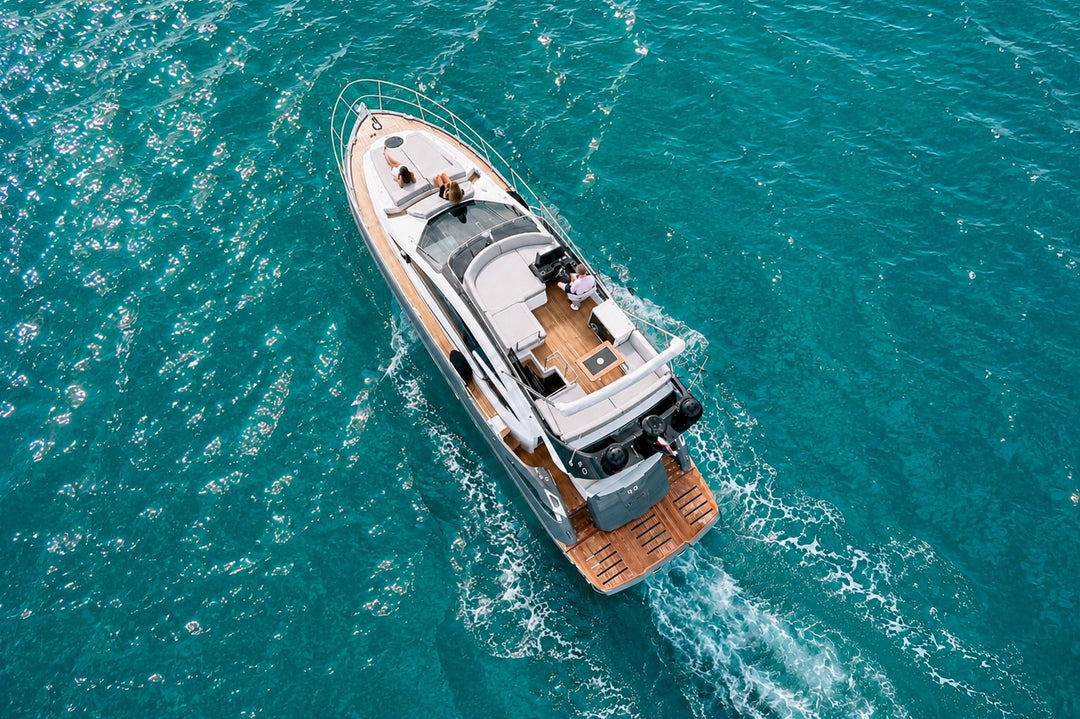 Cobrey 50 Swederm yacht aerial view at sea